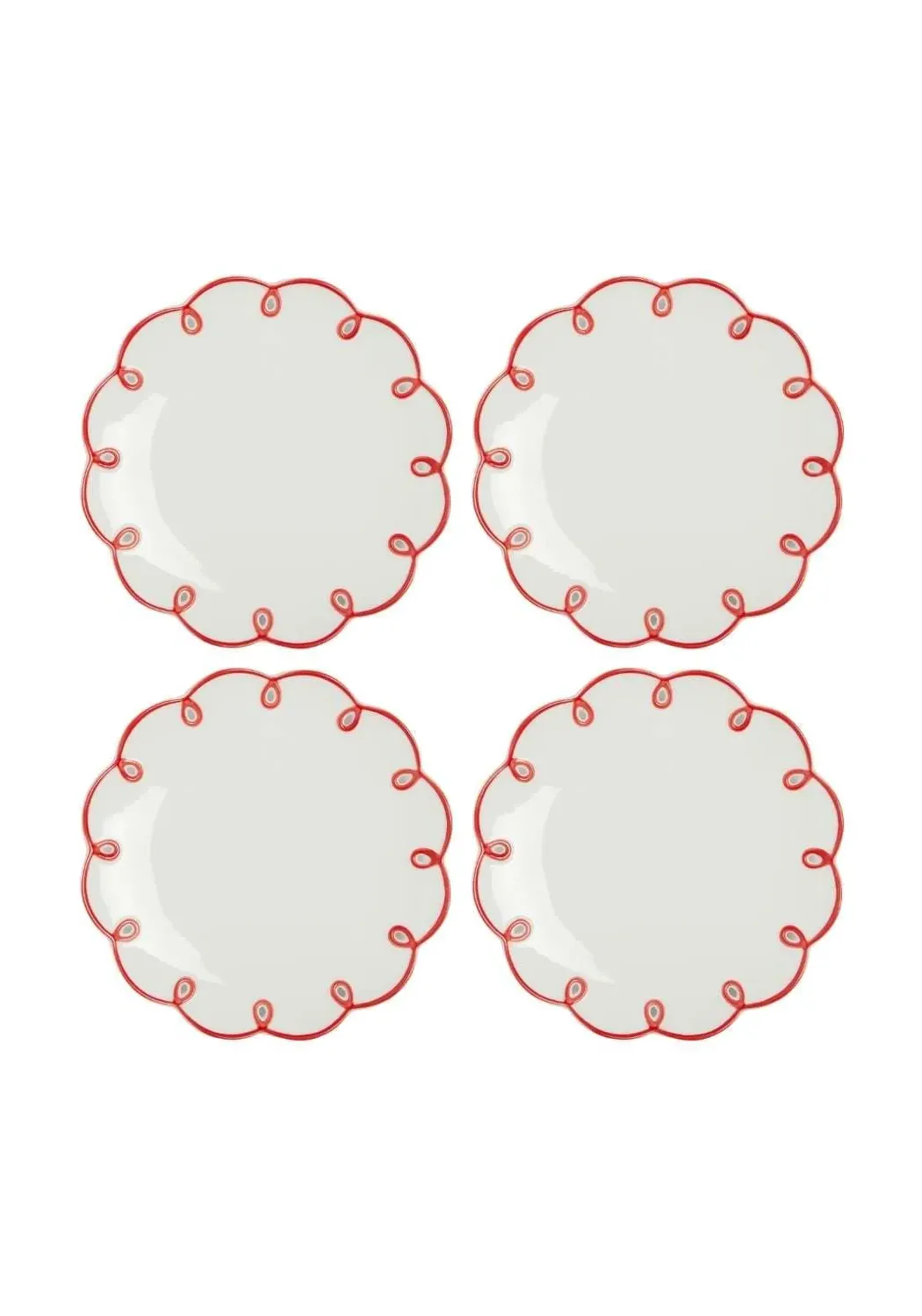 Scalloped Side Plates Set of 4 - Red, Ceramic image