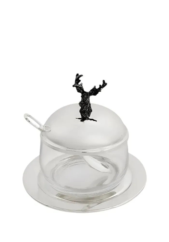 Deer Jam Jar with Spoon - Silver Plated image