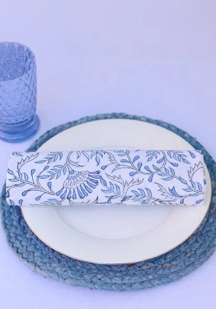Block-Printed Napkin Set - Blue, Cotton image