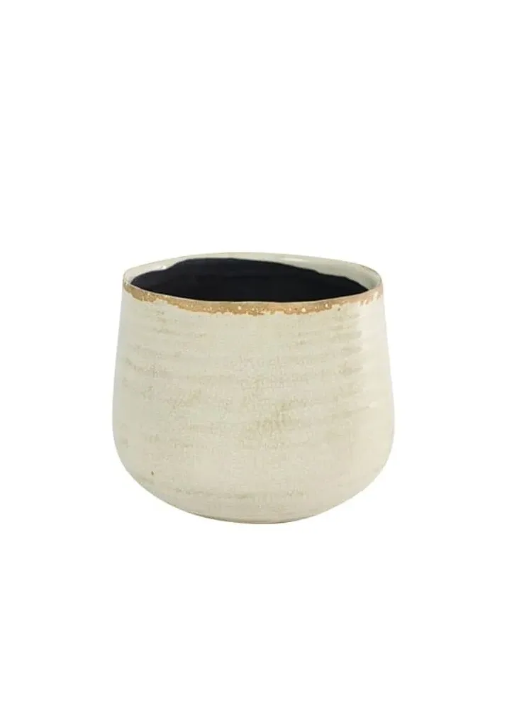 Round Plant Pot Hand Finished - White, Ceramic image