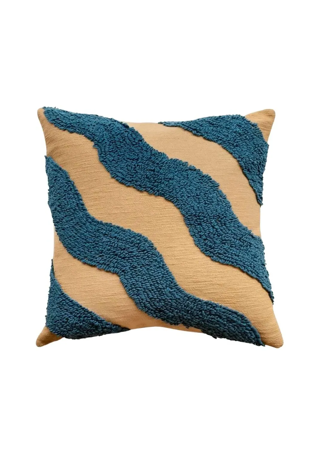 Square Cushion Cover Wavy Pattern - Blue, Cotton image