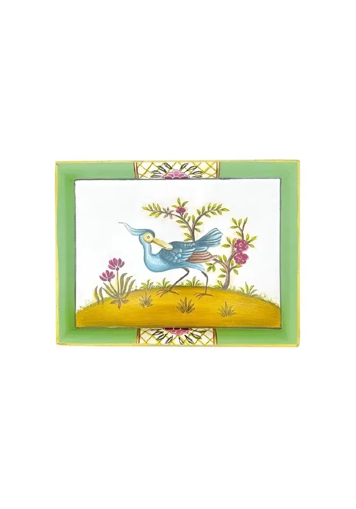 Trinket Tray Hand-Painted Design - White, Metal image