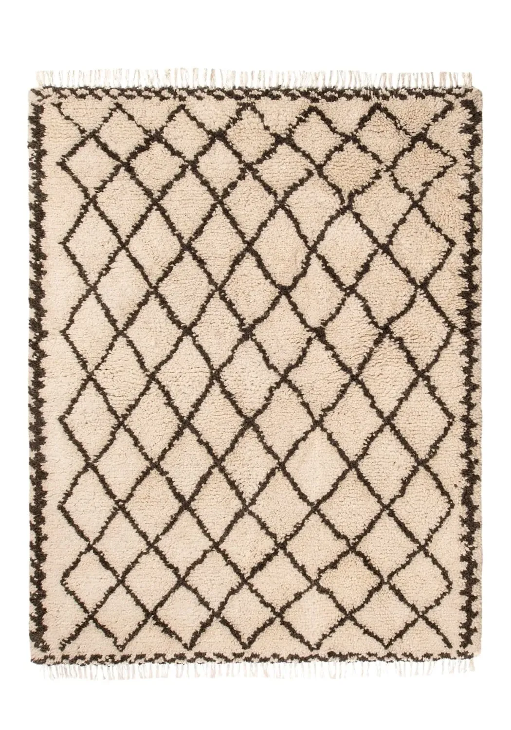 Diamond Pattern Berber Rug - White, Wool