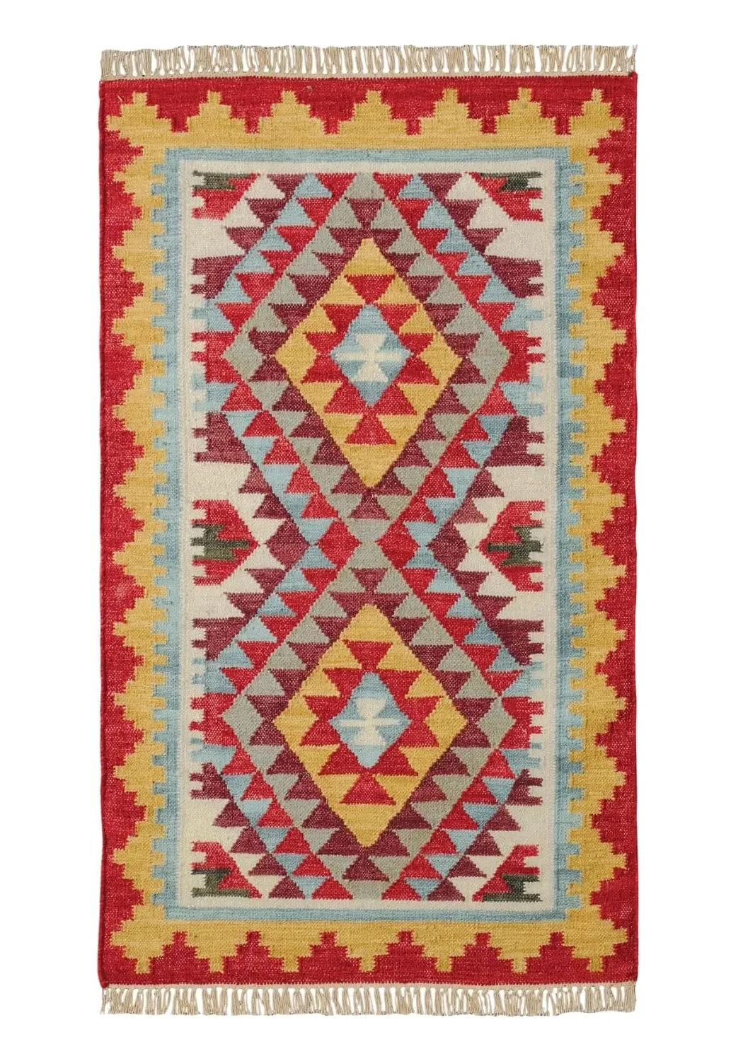 Diamond Pattern Kilim Rug - Red, Wool image