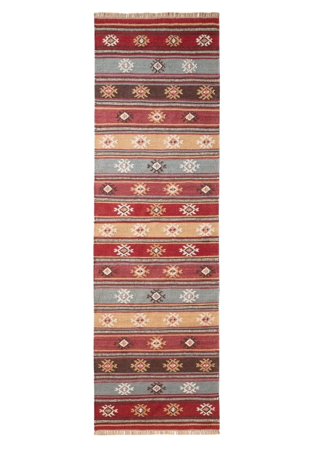 Heritage Runner with Tribal Motifs - Red, Wool