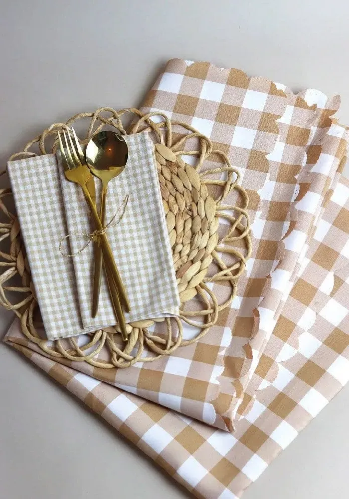 Gingham Check Napkin Set - Brown image