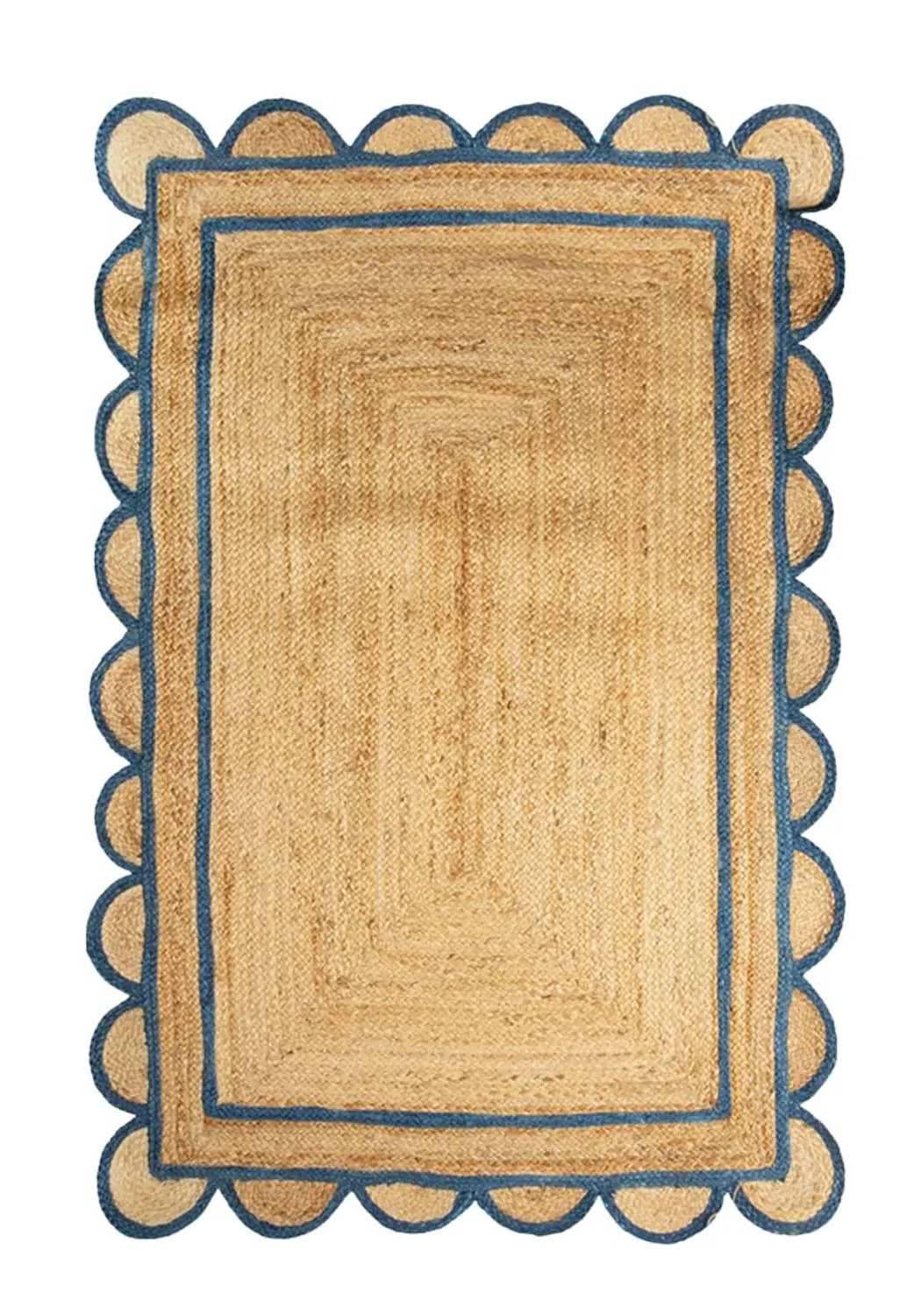 Scallop Border Rug - Blue, Jute image