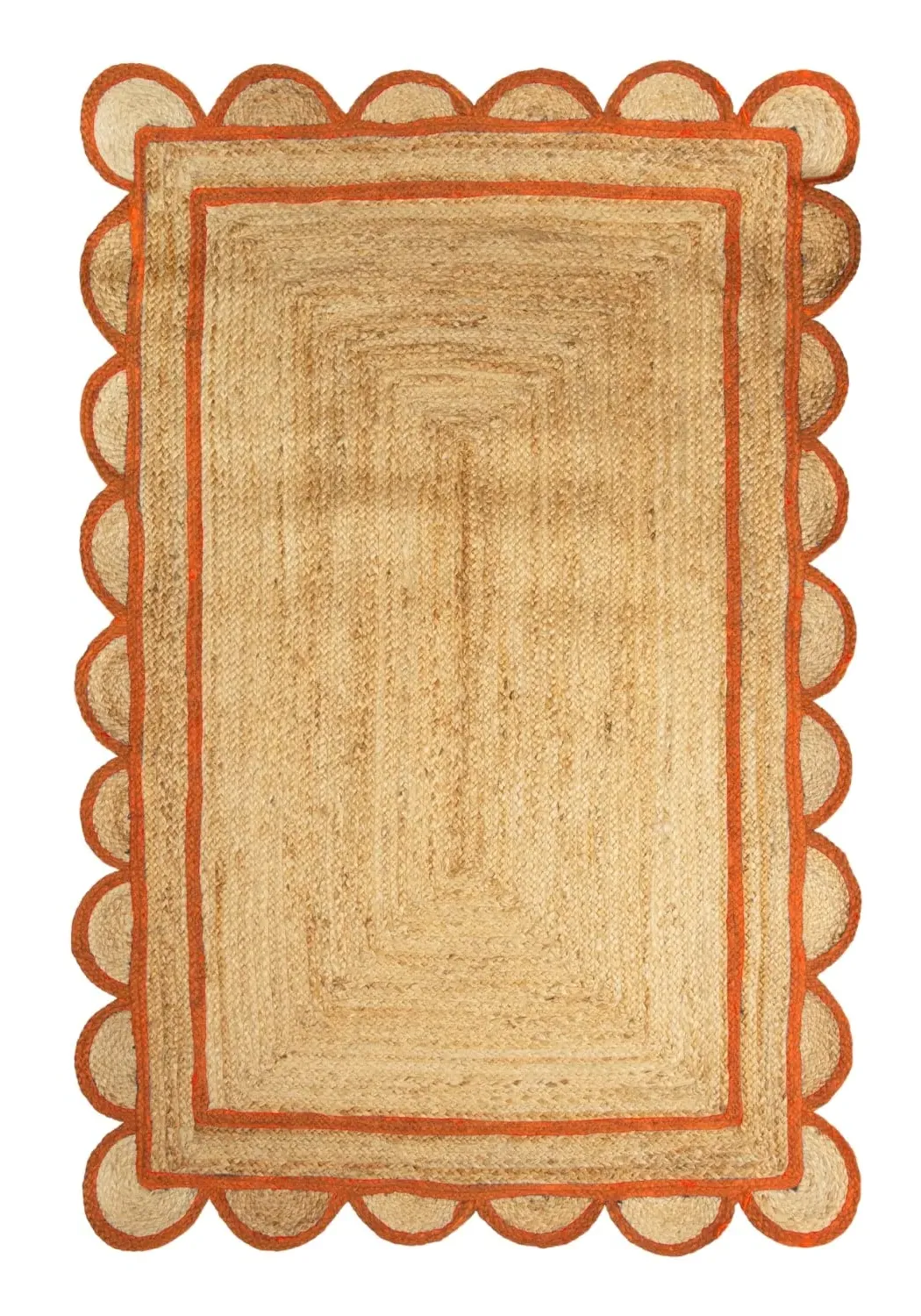 Scallop Border Rug - Red, Jute