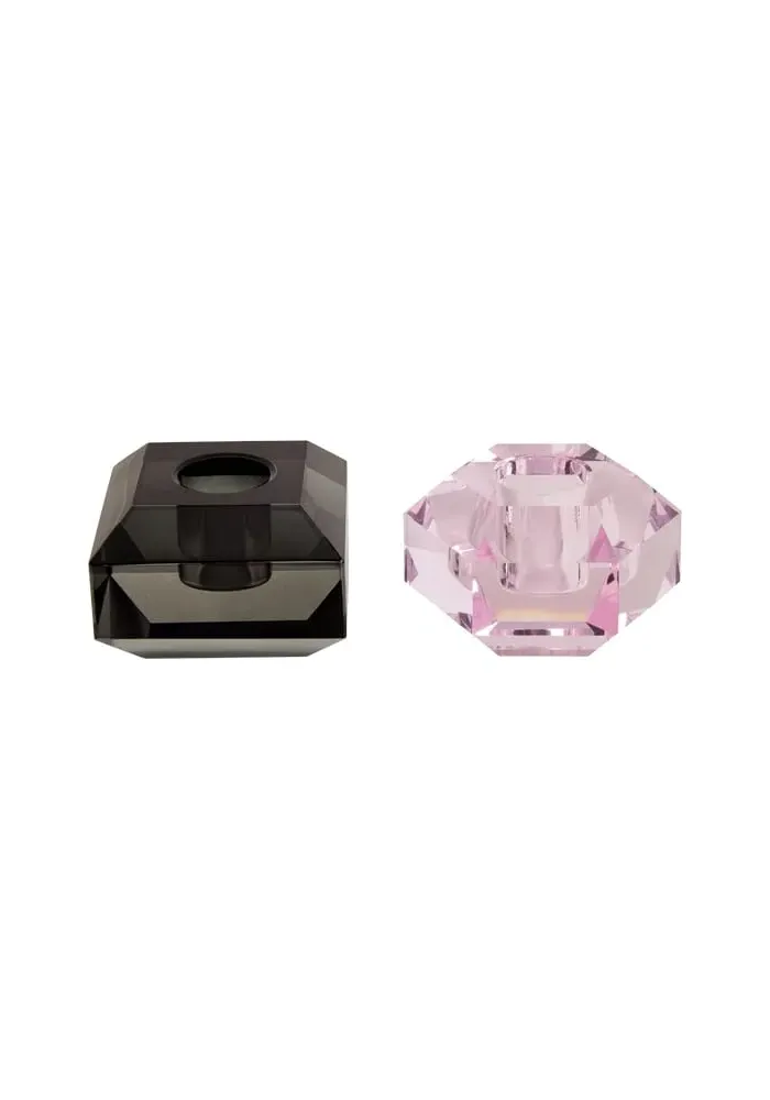 Cushion and Asscher Candlestick Pair - Smoked Pink, Glass product