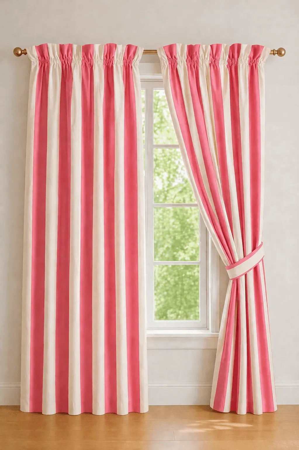 Poppy Rose Blush Striped Pair of Curtains - Pink, White product