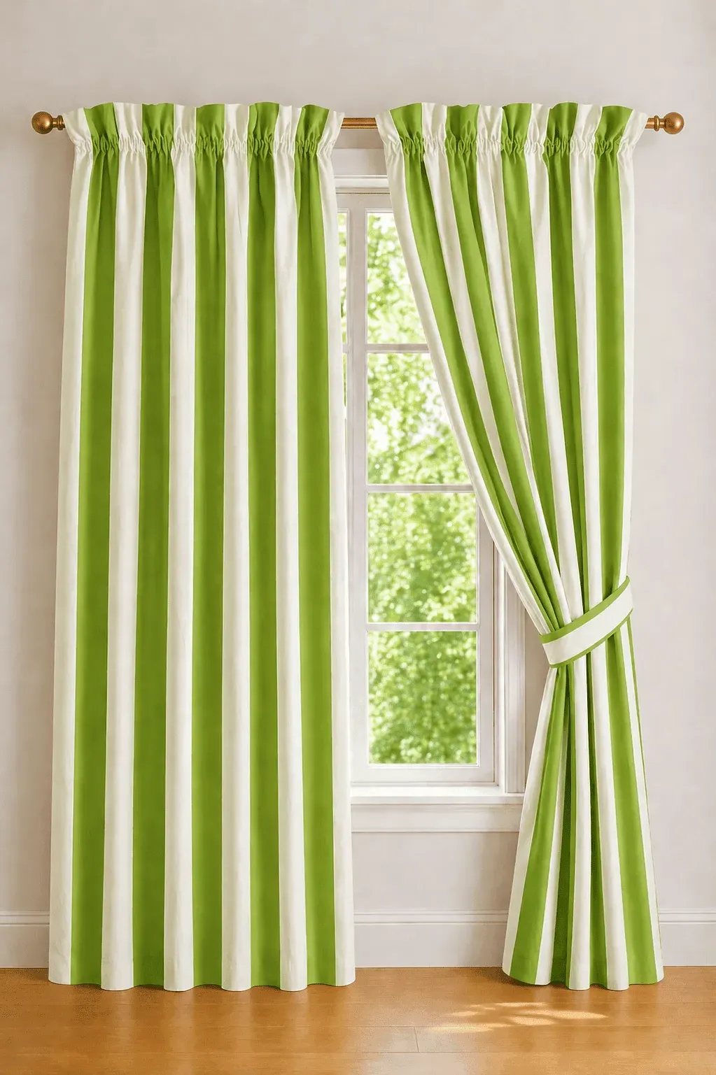Poppy Striped Pair of Curtains - Olive Green, White product