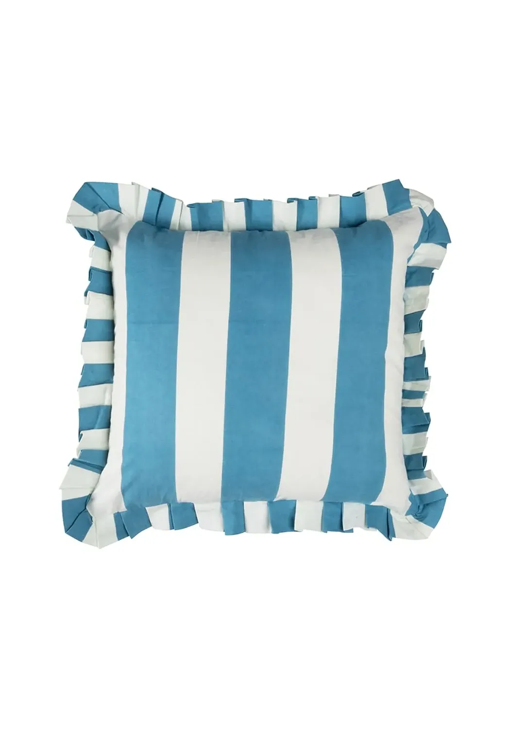 Striped Pillow Cover with Ruffles - Blue, Cotton image