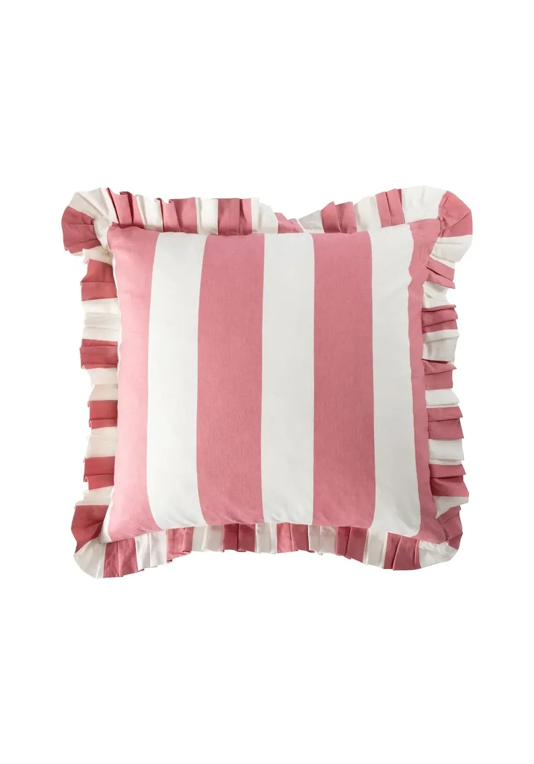 Striped Pillow Cover with Ruffles - Pink