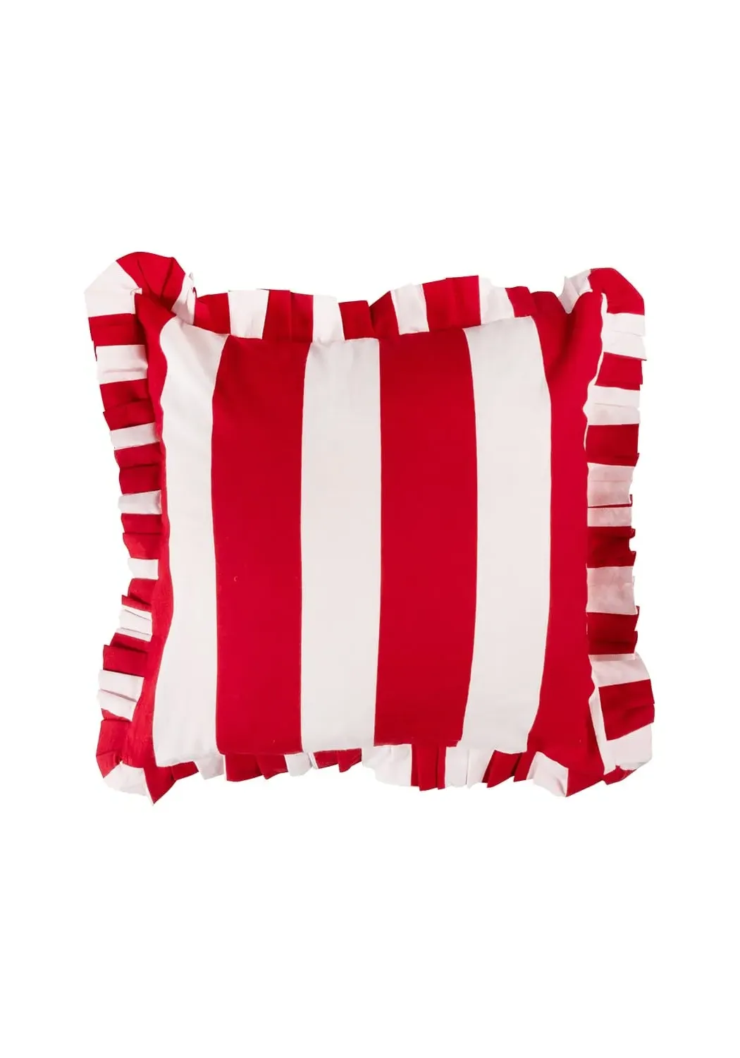 Striped Pillow Cover with Ruffles - Red