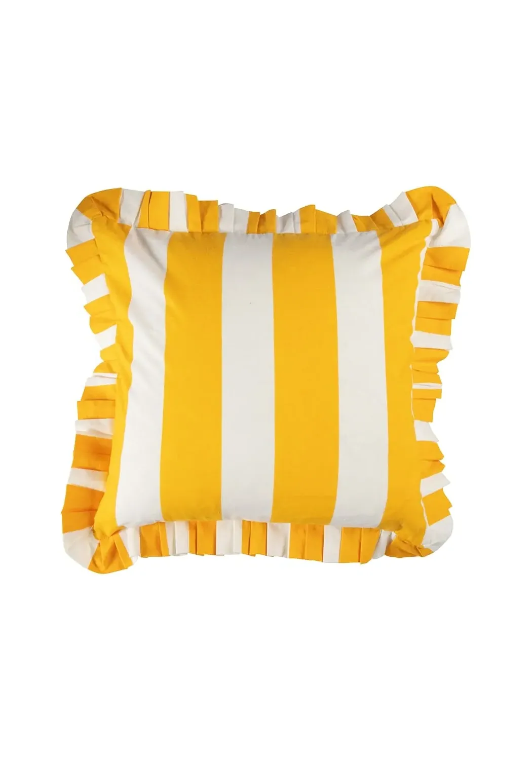 Striped Pillow Cover with Ruffles - Yellow