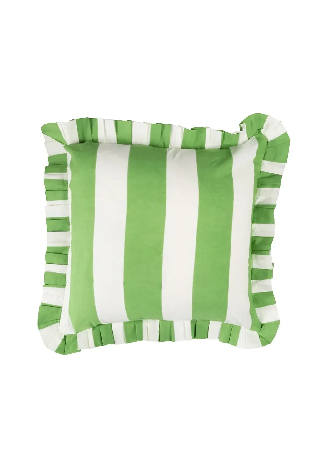 Striped Pillow with Ruffles - Green
