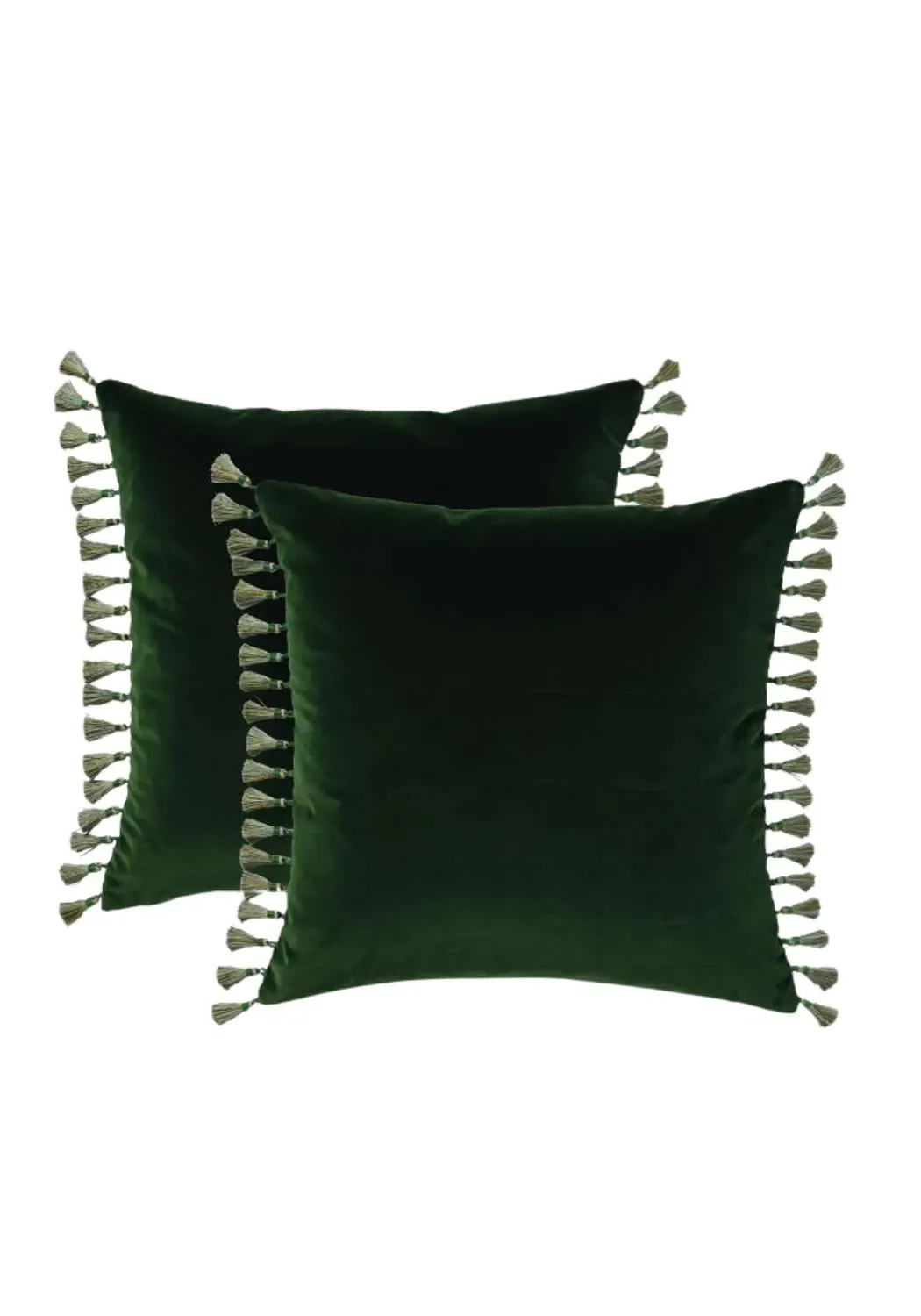 Cushion Cover with Tassels - Green, Velvet image