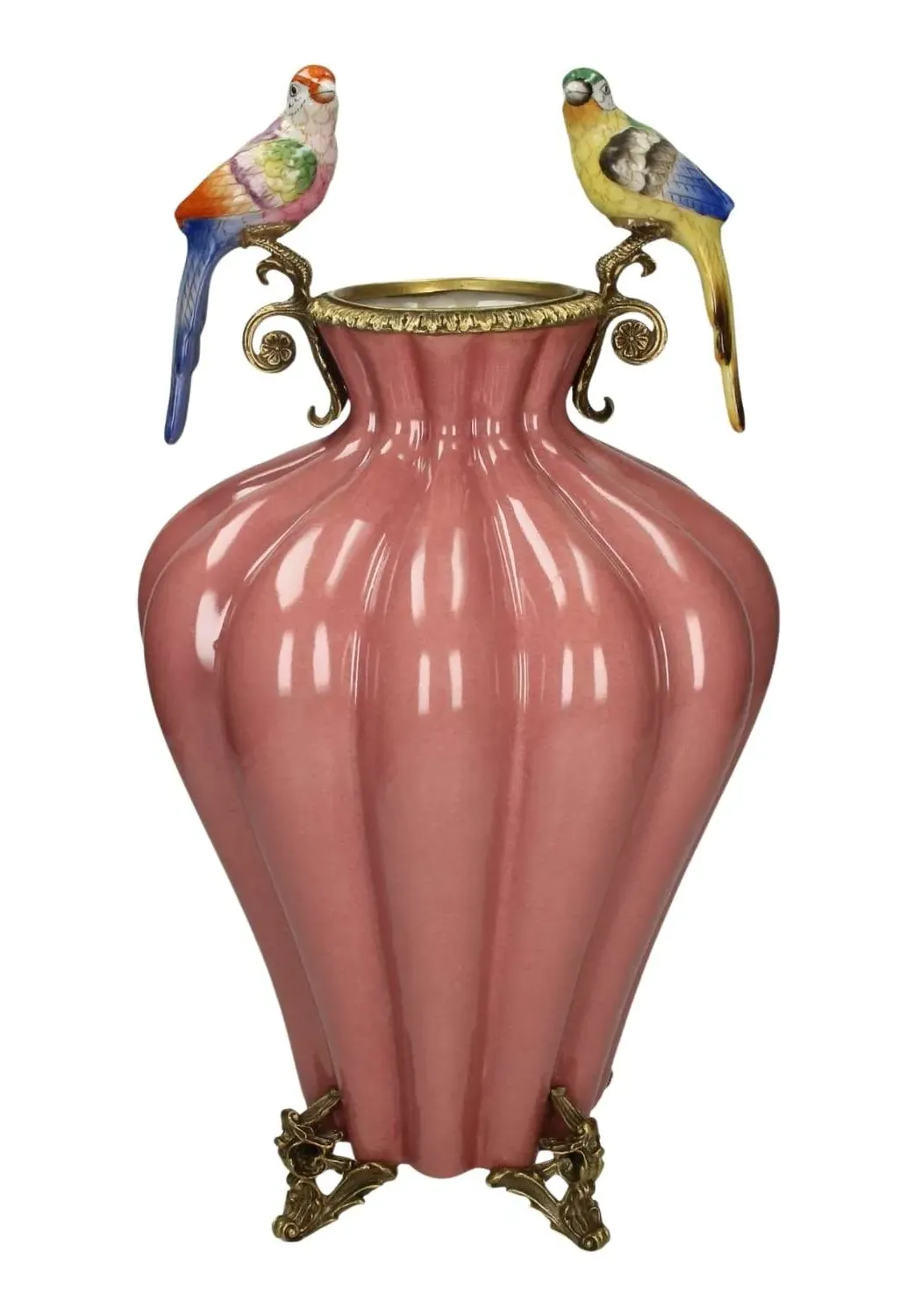 Decorative Vase with Bird Design - Pink image