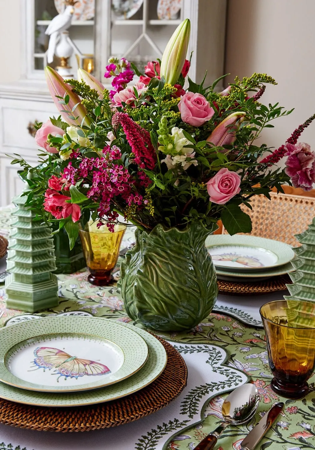 Large Cabbage Vase Vintage Inspired - Green image