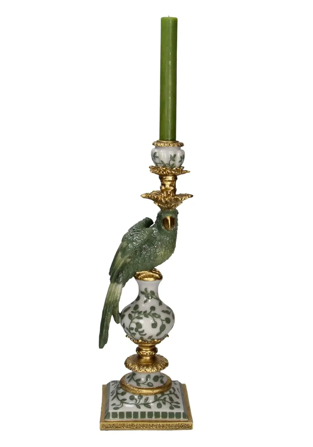 Large Parrot Candlestick - Green, Porcelain
