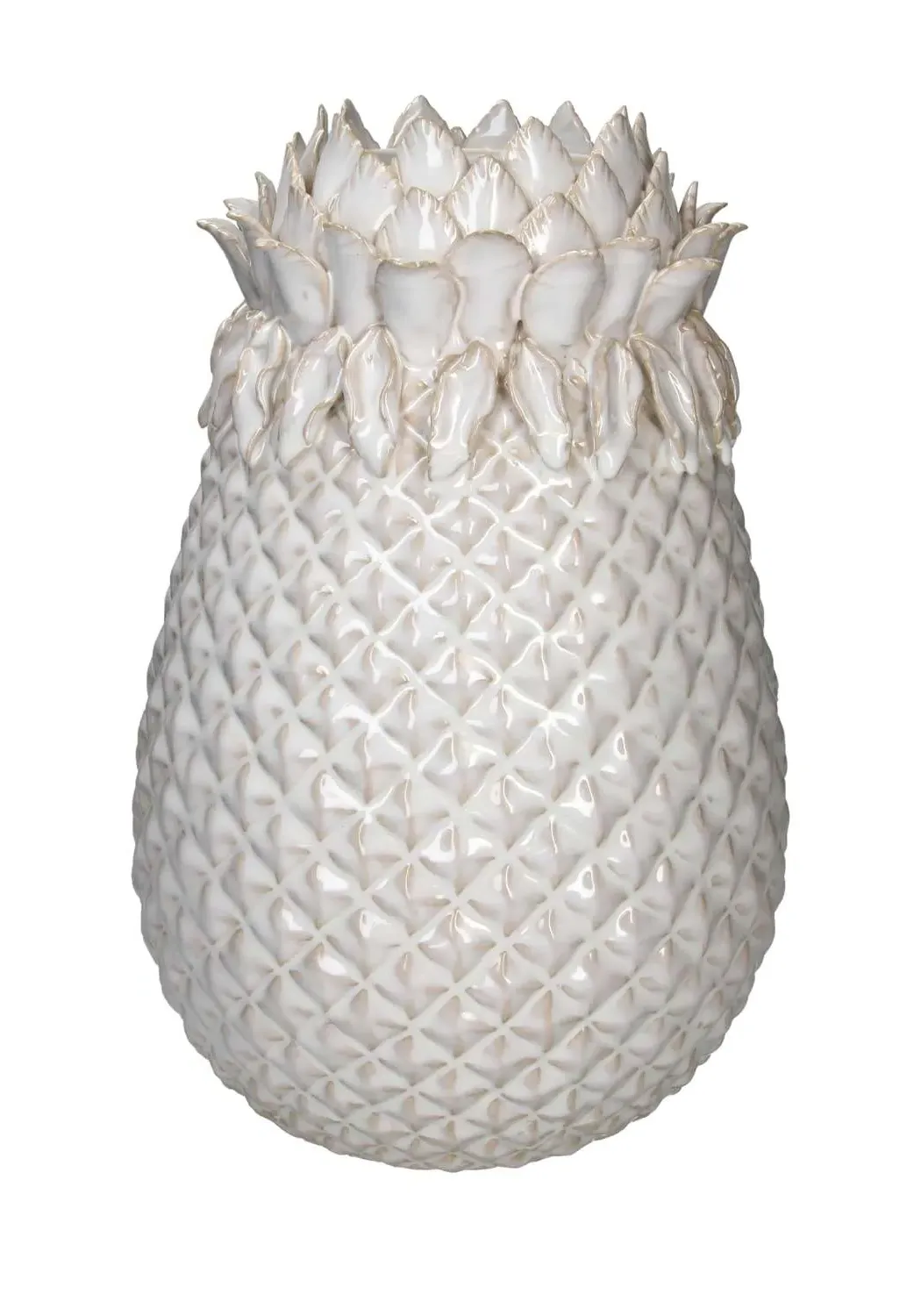 Large Pineapple Vase Hand Crafted - White, Stoneware