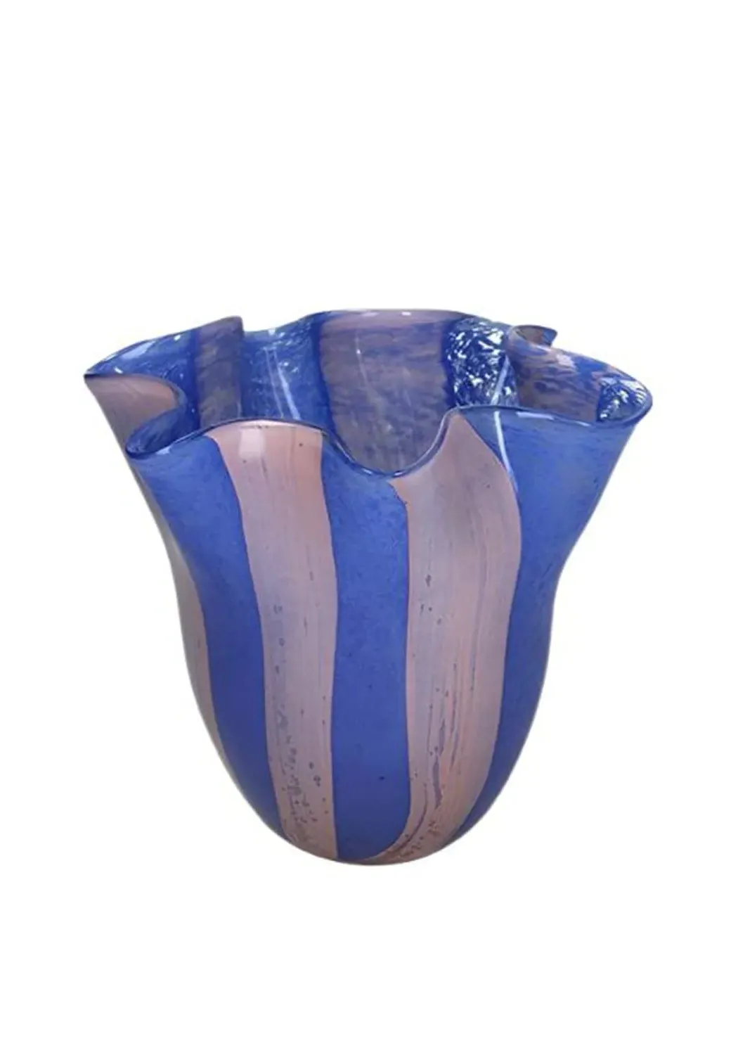 Striped Scalloped Vase - Blue, Glass