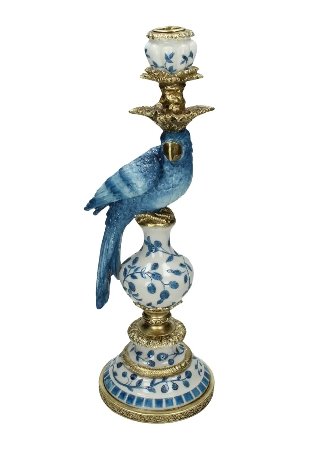 Tall Candle Holder with Parrot - Blue, Ceramic image