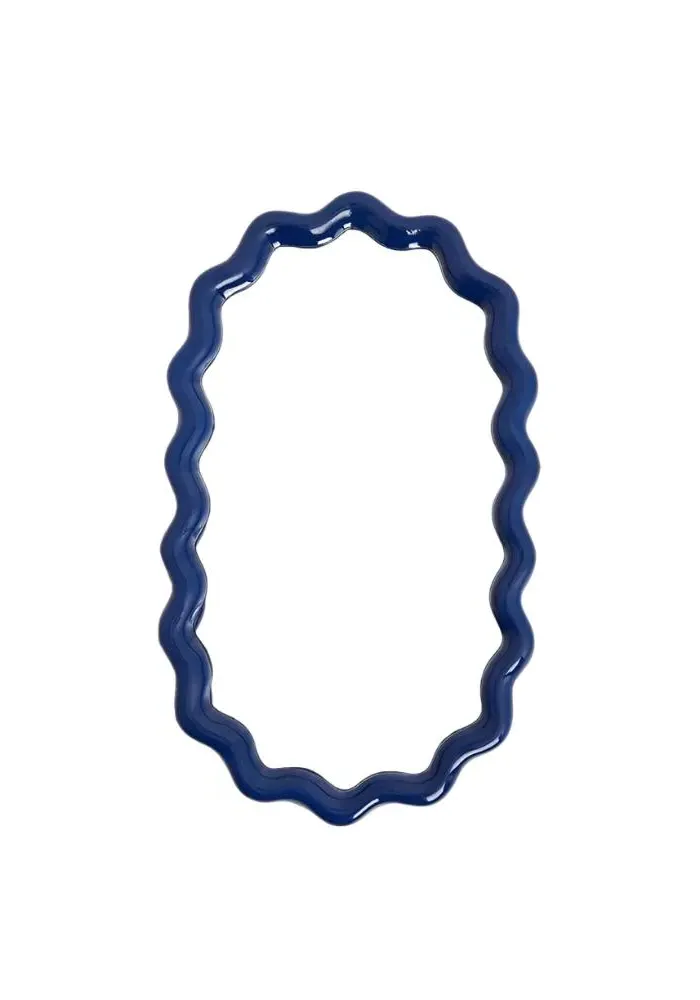 Oval Wall Mirror with Wavy Frame - Blue image