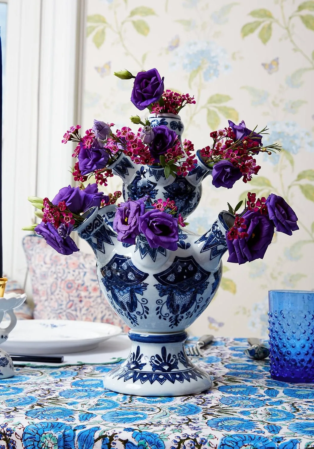 Pyramid Tulip Vase - Blue, Hand Painted image
