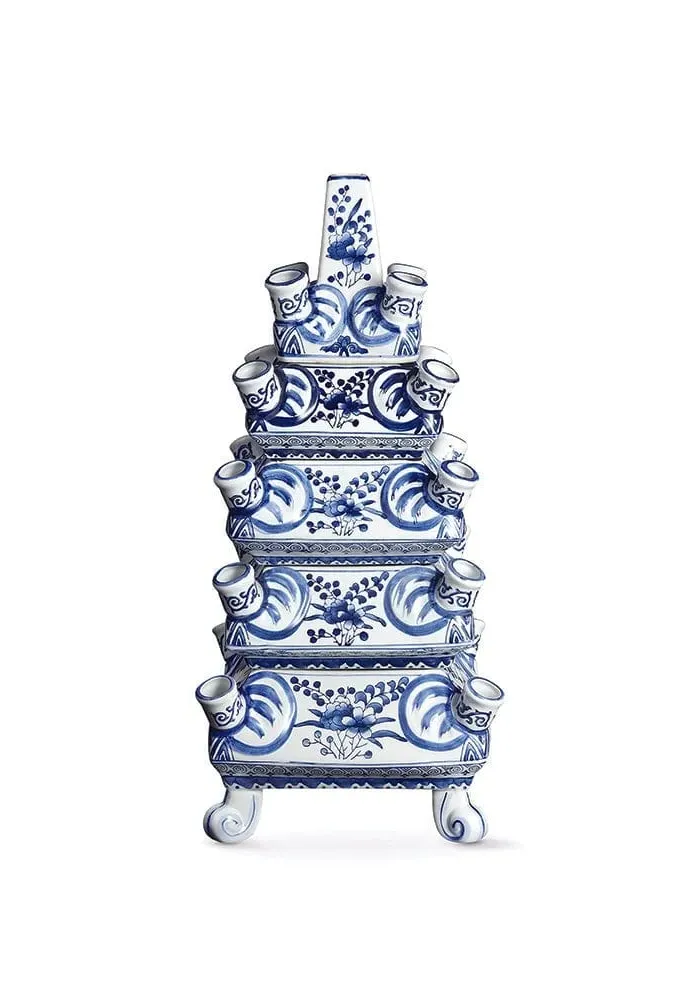 Tall Tulipiere Vase - Blue, Hand Painted Ceramic