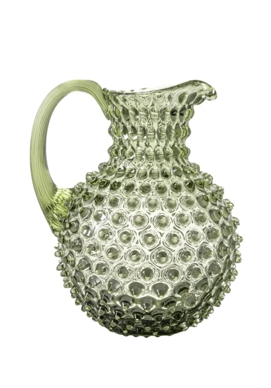 2L Hobnail Jug with Textured Glass - Green