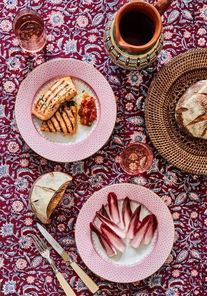 4-Piece Dinner Plate Set - Pink, Lace Pattern image