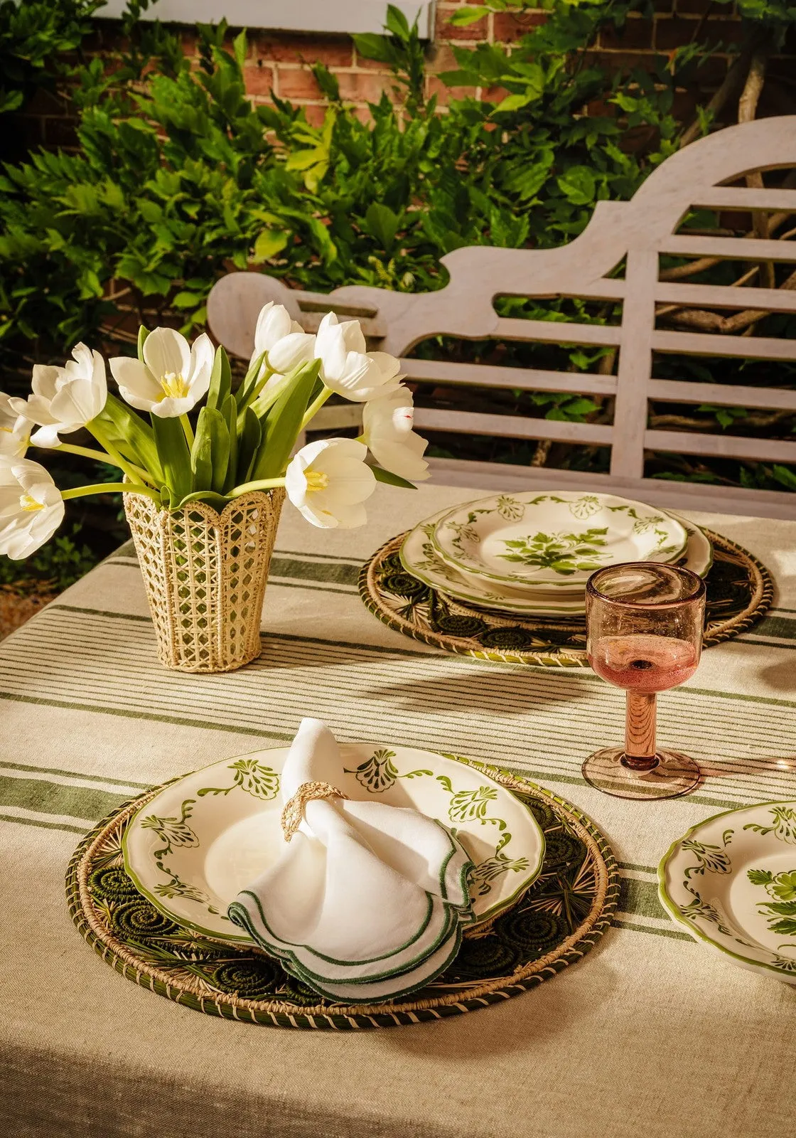 Jemima Striped Tablecloth - Green, Linen product