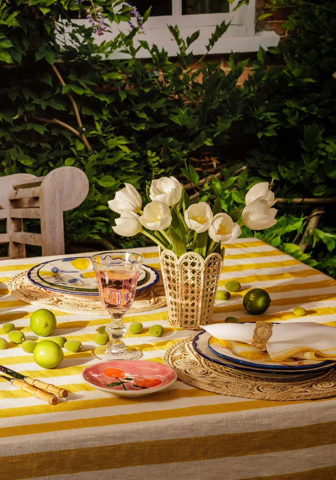 Lucinda Linen Tablecloth - Yellow, White product