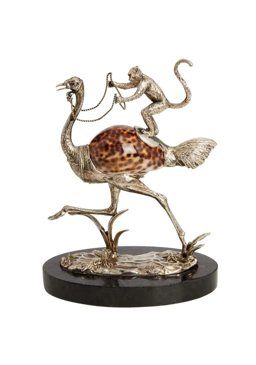 Monkey Ostrich Sculpture with Shell Inlay - Silver image