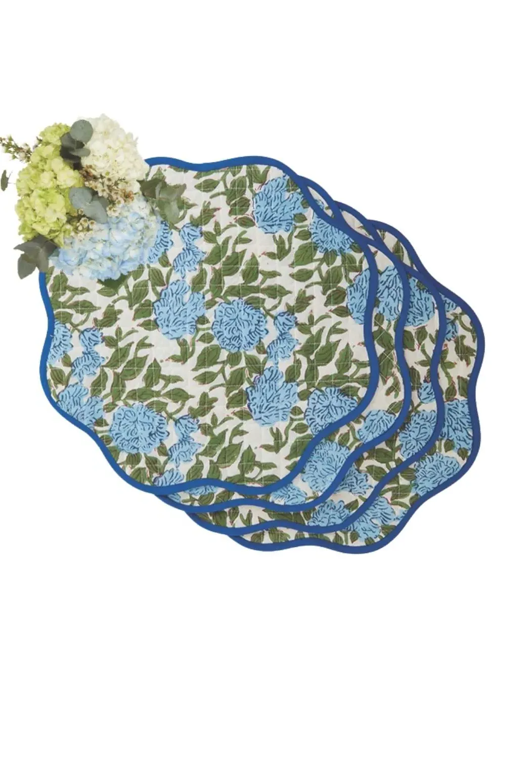 4-Piece Placemat Set Floral Design - Blue, Cotton image