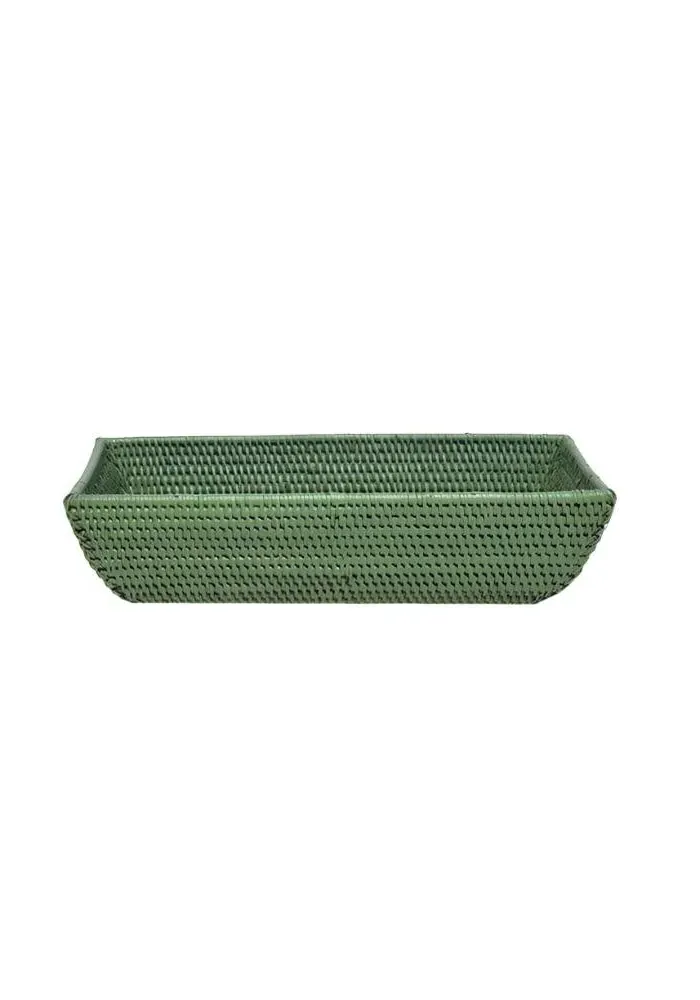 Long Storage Basket - Green, Rattan