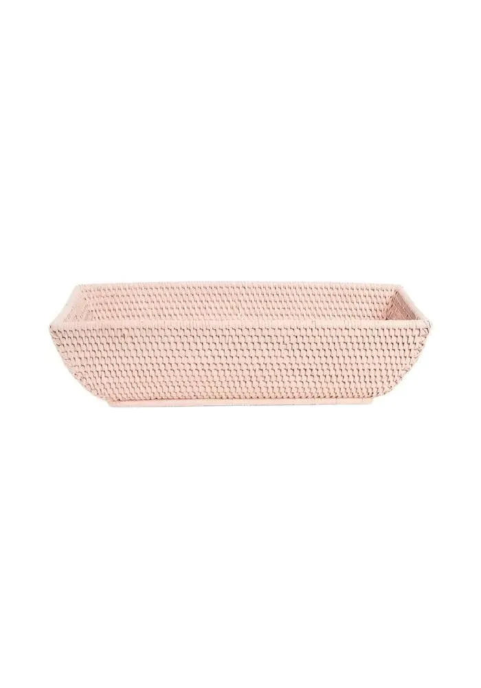 Long Storage Basket - Pink, Rattan