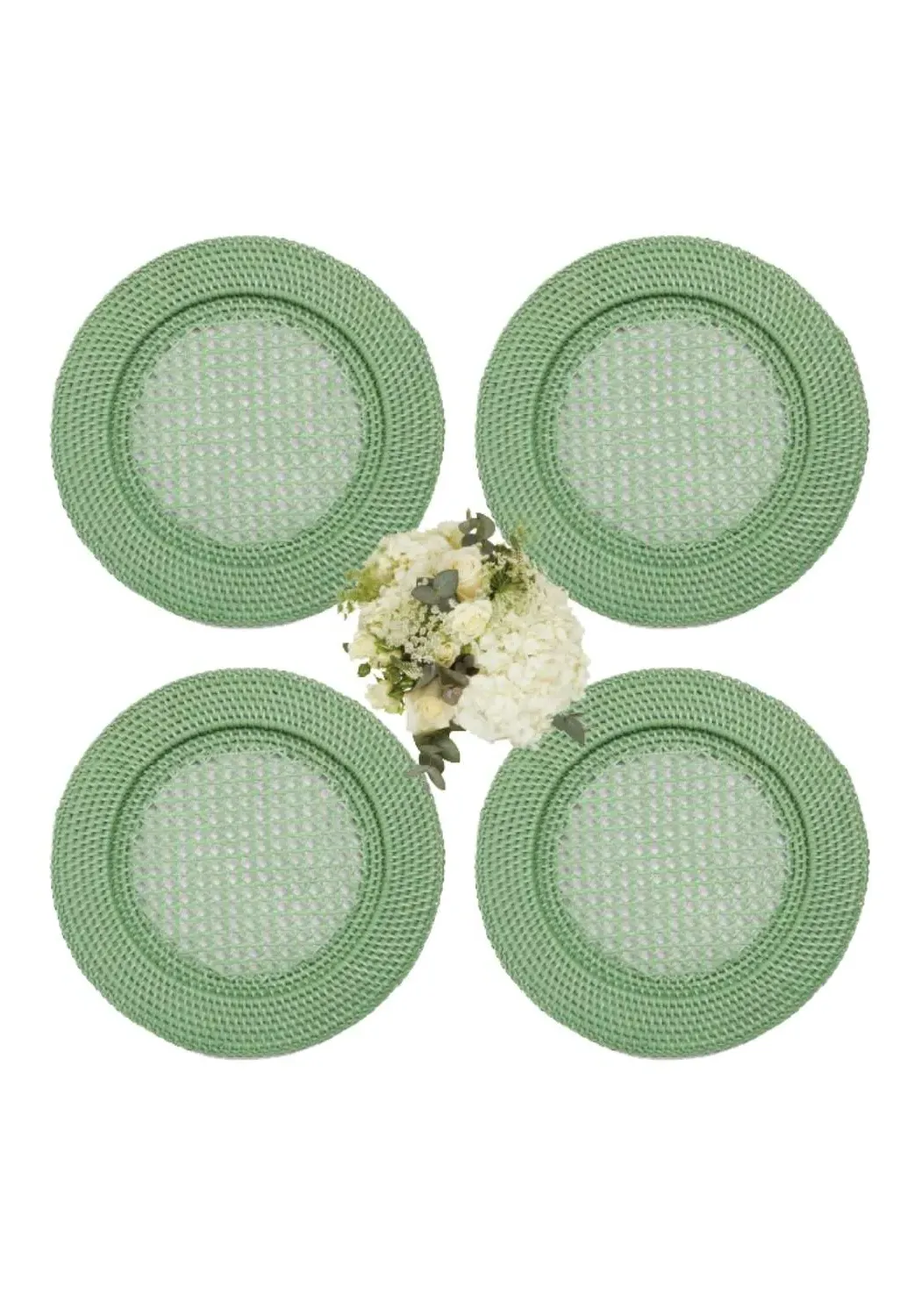 Round Charger Plates Set of 4 - Green, Rattan