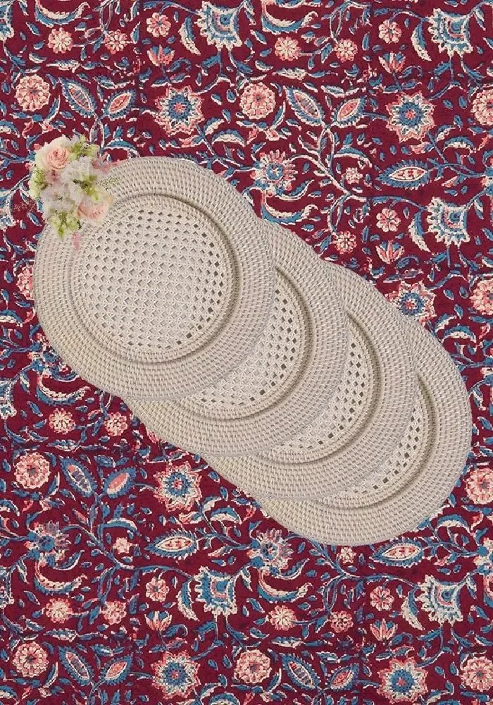 Round Charger Plates Set of 4 - Yellow, Rattan