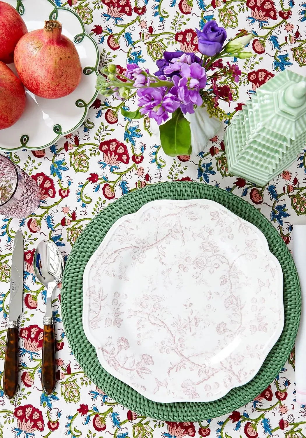 Round Rattan Charger Set of 4 - Green