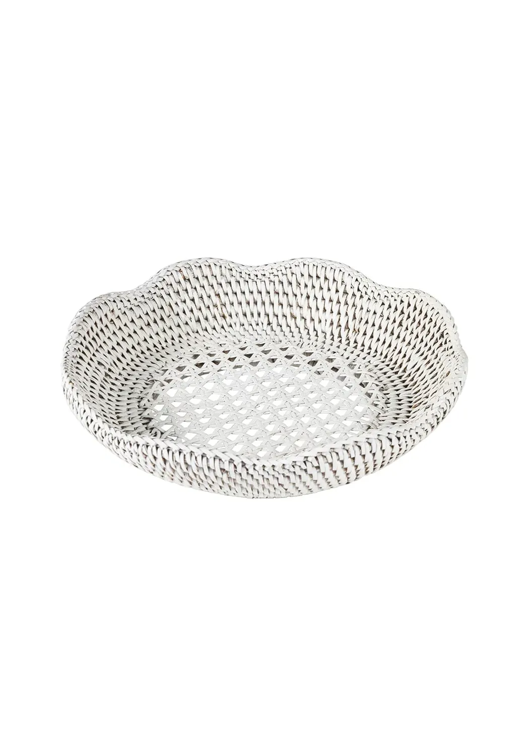 Round Scalloped Tray - White, Rattan
