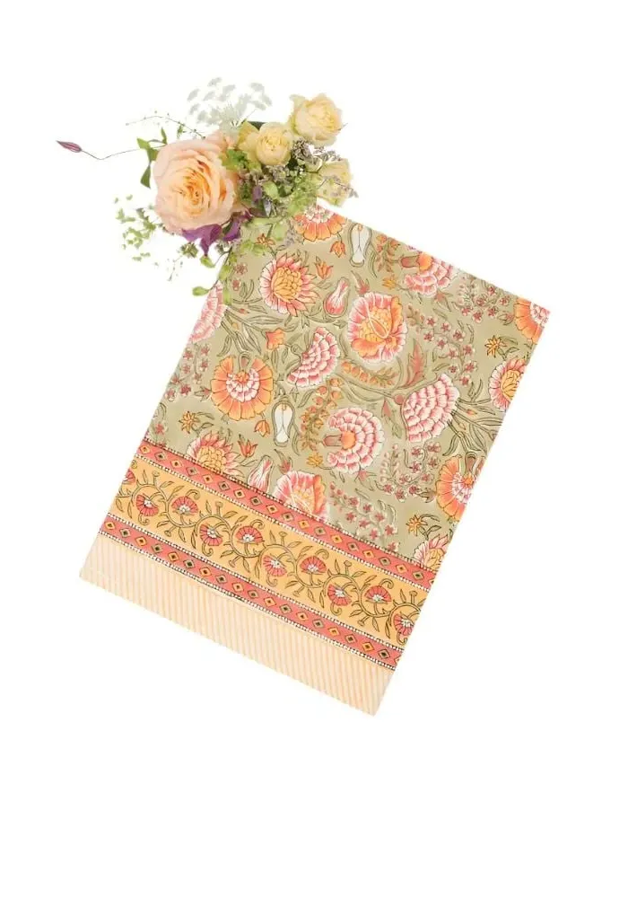 8-10 Seater Tablecloth Floral Print - Green, Linen