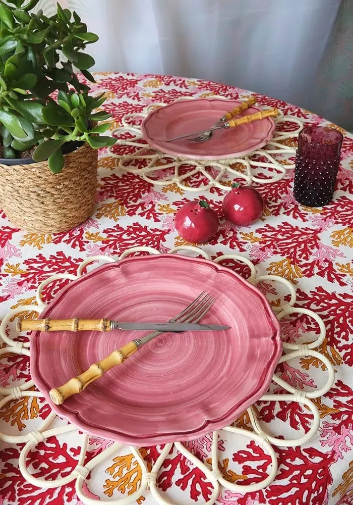 Block-Printed Tablecloth - Coral, Cotton