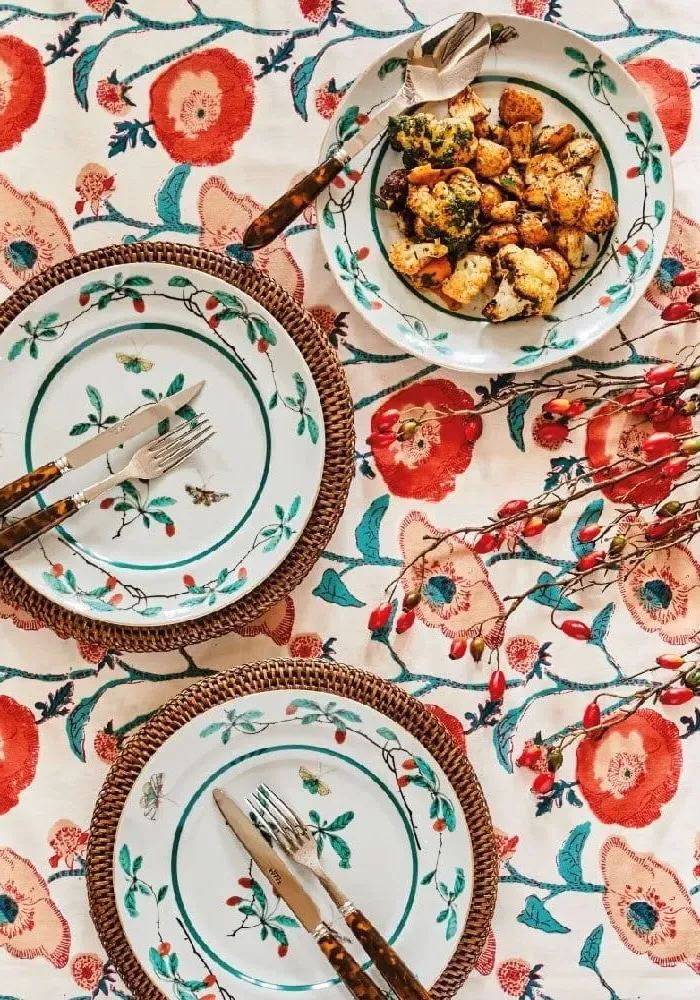 Hand-Stitched Tablecloth - Teal, Cotton image