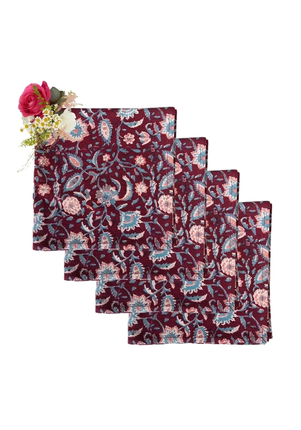 Maroon Block Print Table Napkin Set of 4 - Magenta product