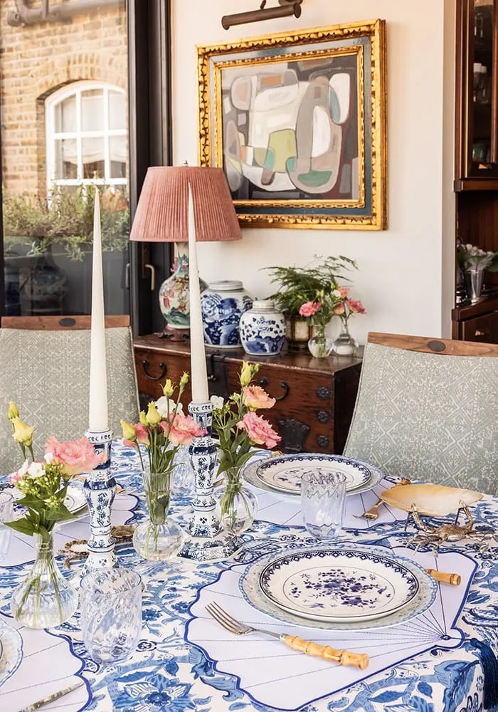Tablecloth with Block Print Pattern - Blue