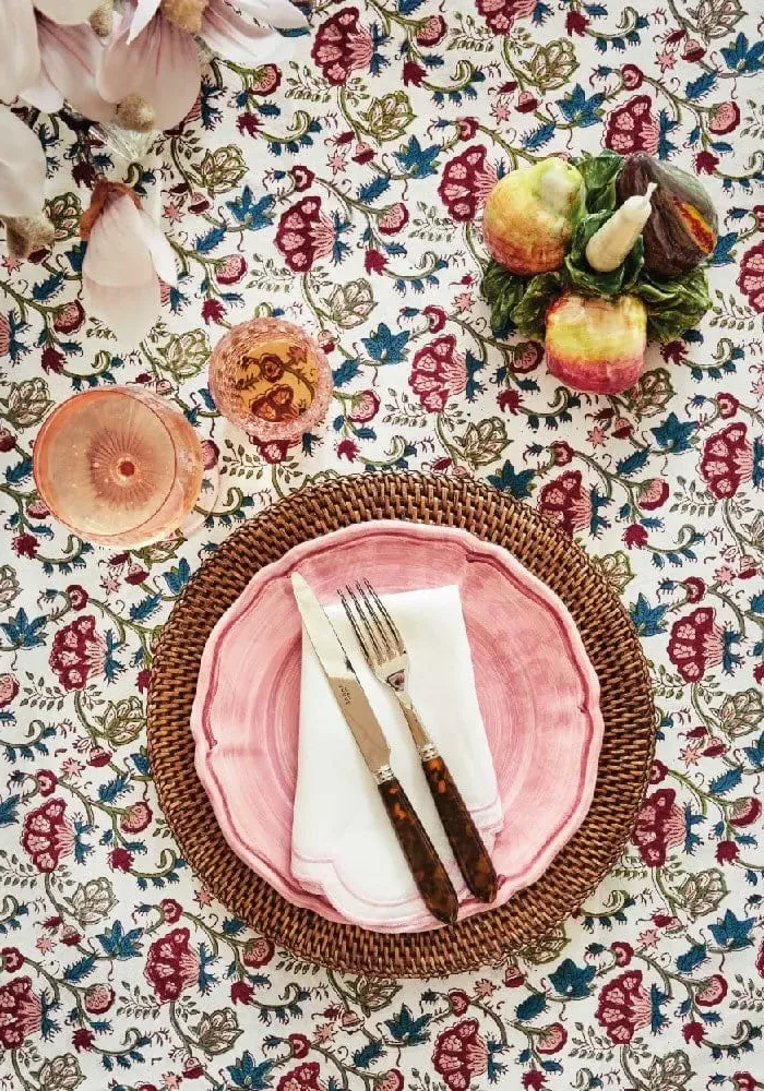 Wildflower Tablecloth Block Print - Pink, Cotton image