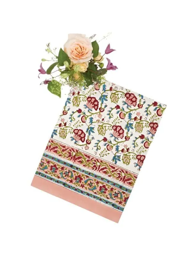 Wildflower Tablecloth Block Print - Pink, Cotton