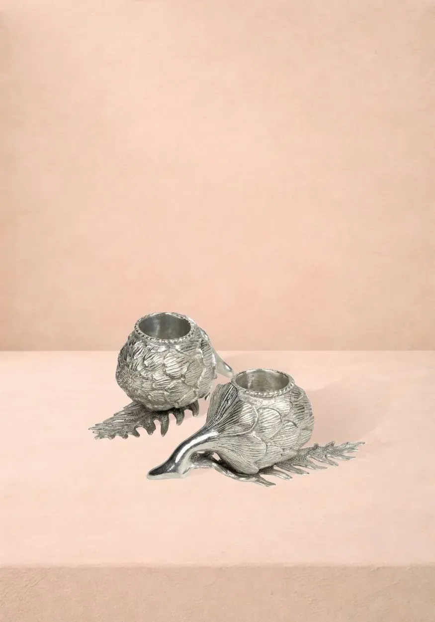 Artichoke Candleholder Set of 2 - Silver, Pewter product
